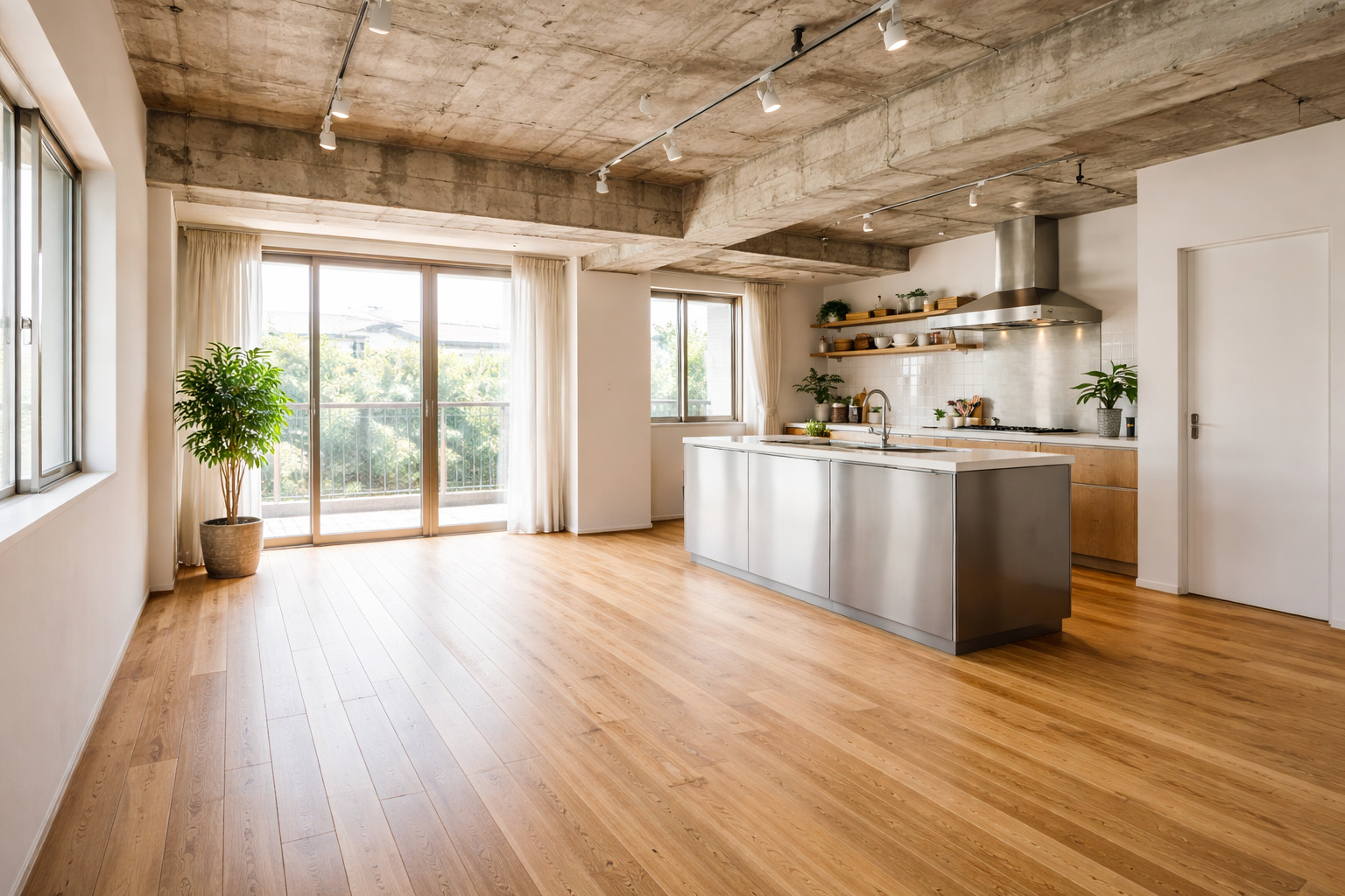 リフォーム後の明るいリビングダイニング